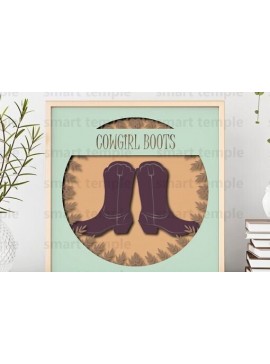 Intra απο ξύλο plywood  Χρώμα wenge 3mm-4mm πάχος - Μπότες Cowgirl 3d Shadowbox Δίασταση 30x20 cm INTRAFABR-123360286