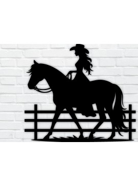 Intra απο ξύλο plywood  Χρώμα wenge 3mm-4mm πάχος - Cowgirl Horse Metal Sign, DXF Δίασταση 40x50 cm INTRAFABR-85391546
