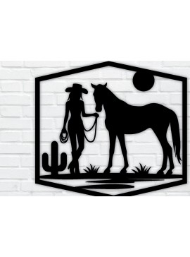 Intra απο ξύλο plywood  Χρώμα wenge 3mm-4mm πάχος - Cowgirl Horse Metal Sign, DXF Δίασταση 40x50 cm INTRAFABR-85391495