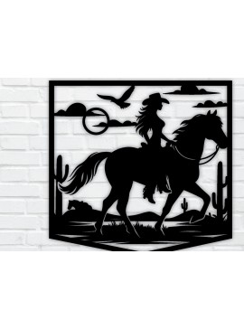Intra απο ξύλο plywood  Χρώμα wenge 3mm-4mm πάχος - Cowgirl Horse Metal Sign, DXF Δίασταση 40x50 cm INTRAFABR-85391692