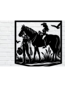 Intra απο ξύλο plywood  Χρώμα wenge 3mm-4mm πάχος - Cowgirl Horse Metal Sign, DXF Δίασταση 40x50 cm INTRAFABR-85391749