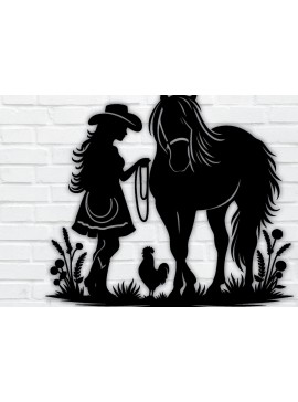 Intra απο ξύλο plywood  Χρώμα wenge 3mm-4mm πάχος - Cowgirl Horse Metal Sign, DXF Δίασταση 40x50 cm INTRAFABR-85391987