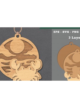Σετ των 2 Intra απο ξύλο plywood  Χρώμα wenge 3mm-4mm πάχος - Στολίδι κοπής με λέιζερ καβούρι Δίασταση 6x6 cm INTRAFABR-99708492