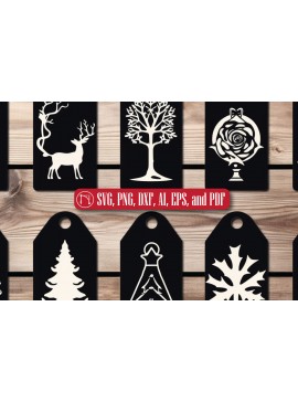 Σετ των 2 Intra απο ξύλο plywood  Χρώμα wenge 3mm-4mm πάχος - Πακέτο με ετικέτα δώρου Χριστουγέννων Cricut Δίασταση 4x4 cm INTRAFABR-7396536