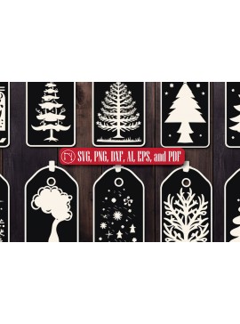 Σετ των 2 Intra απο ξύλο plywood  Χρώμα wenge 3mm-4mm πάχος - Πακέτο με ετικέτα δώρου Χριστουγέννων Cricut Δίασταση 4x4 cm INTRAFABR-57539097