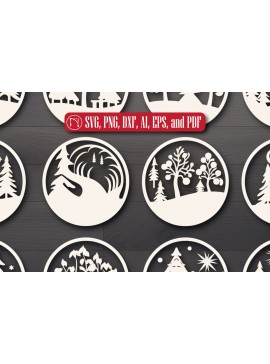 Σετ των 2 Intra απο ξύλο plywood  Χρώμα wenge 3mm-4mm πάχος - Cricut Χριστουγεννιάτικη Σκηνή Στολίδι Bund Δίασταση 4x4 cm INTRAFABR-114050750