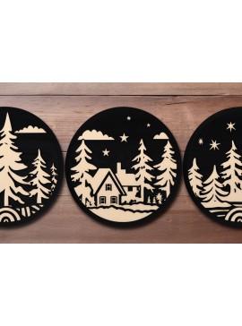 Σετ των 2 Intra απο ξύλο plywood  Χρώμα wenge 3mm-4mm πάχος - Cricut Χριστουγεννιάτικη Σκηνή Στολίδι Bund Δίασταση 4x4 cm INTRAFABR-112131533