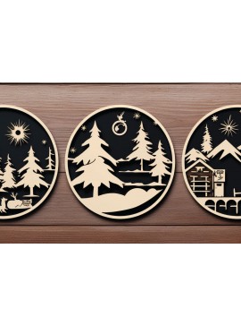 Σετ των 2 Intra απο ξύλο plywood  Χρώμα wenge 3mm-4mm πάχος - Cricut Χριστουγεννιάτικη Σκηνή Στολίδι Bund Δίασταση 4x4 cm INTRAFABR-104774051