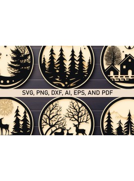 Σετ των 2 Intra απο ξύλο plywood  Χρώμα wenge 3mm-4mm πάχος - Cricut Χριστουγεννιάτικη Σκηνή Στολίδι Bund Δίασταση 4x4 cm INTRAFABR-104778227