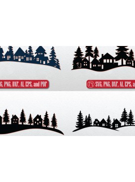 Σετ των 2 Intra απο ξύλο plywood  Χρώμα wenge 3mm-4mm πάχος - Πακέτο Cricut Christmas Village Δίασταση 4x4 cm INTRAFABR-95353654