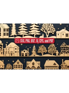 Σετ των 2 Intra απο ξύλο plywood  Χρώμα wenge 3mm-4mm πάχος - Πακέτο Cricut Christmas Village Δίασταση 4x4 cm INTRAFABR-120536077