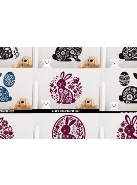 Σετ των 2 Intra απο ξύλο plywood  Χρώμα wenge 3mm-4mm πάχος - Πακέτο Cricut Floral Easter Bunny Δίασταση 15x15 cm INTRAFABR-115240646