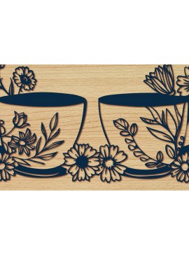 Σετ των 2 Intra απο ξύλο plywood  Χρώμα wenge 3mm-4mm πάχος - Σετ τσαγιού Cricut με λουλούδια Δίασταση 4x4 cm INTRAFABR-25987197