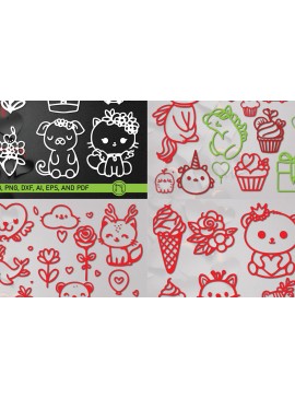 Σετ των 2 Intra απο ξύλο plywood  Χρώμα wenge 3mm-4mm πάχος - Πακέτο Cricut Valentine Animal Δίασταση 4x4 cm INTRAFABR-110613998