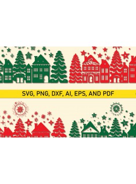 Σετ των 2 Intra απο ξύλο plywood  Χρώμα wenge 3mm-4mm πάχος - Πακέτο Cricutcut Christmas House Δίασταση 4x4 cm INTRAFABR-59971697