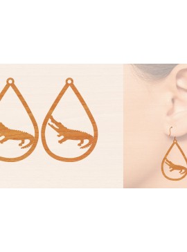 Σετ των 3 Intra απο ξύλο plywood  Χρώμα wenge 3mm-4mm πάχος - Σκουλαρίκια από κροκόδειλο ξύλο κοπής με λέιζερ Δίασταση 3x3 cm INTRAFABR-115431977