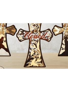 Σετ των 2 Intra απο ξύλο plywood  Χρώμα wenge 3mm-4mm πάχος - CROSS 3D Bundle Religious Layered Δίασταση 9x12 cm INTRAFABR-115432247