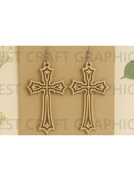 Σετ των 3 Intra απο ξύλο plywood  Χρώμα wenge 3mm-4mm πάχος - Cross Faith Earrings – Δίασταση 3x3 cm INTRAFABR-120487832