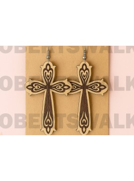 Σετ των 3 Intra απο ξύλο plywood  Χρώμα wenge 3mm-4mm πάχος - Σκουλαρίκια σταυρωτής καρδιάς Δίασταση 3x3 cm INTRAFABR-124613313