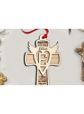 Σετ των 2 Intra απο ξύλο plywood  Χρώμα wenge 3mm-4mm πάχος - Σταυρό γράμμα E λέιζερ στολίδι Μονόγραμμα Δίασταση 6x6 cm INTRAFABR-70608316