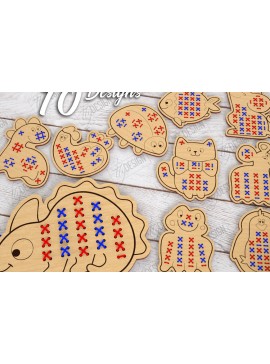 Σετ των 2 Intra απο ξύλο plywood  Χρώμα wenge 3mm-4mm πάχος - Δέσμη κοπής με λέιζερ Cross Stitch Animals Δίασταση 15x15 cm INTRAFABR-120914858