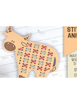 Intra απο ξύλο plywood  Χρώμα wenge 3mm-4mm πάχος - Cross Stitch Animals LaserCut. Αγελάδα Δίασταση 30x20 cm INTRAFABR-123189165
