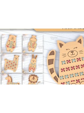 Intra απο ξύλο plywood  Χρώμα wenge 3mm-4mm πάχος - Πακέτο Cross Stitch Animals LaserCut Δίασταση 30x20 cm INTRAFABR-31111337