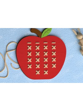 Σετ των 2 Intra απο ξύλο plywood  Χρώμα wenge 3mm-4mm πάχος - Cross Stitch Apple | Montessori Lacing Δίασταση 15x15 cm INTRAFABR-113586101