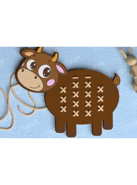 Σετ των 2 Intra απο ξύλο plywood  Χρώμα wenge 3mm-4mm πάχος - Cross Stitch Cow | Montessori Lacing Δίασταση 15x15 cm INTRAFABR-81368093