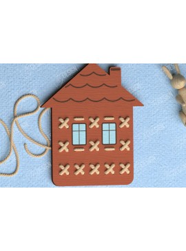 Σετ των 2 Intra απο ξύλο plywood  Χρώμα wenge 3mm-4mm πάχος - Σπίτι Σταυροβελονιά | Montessori Lacing Δίασταση 15x15 cm INTRAFABR-111110499