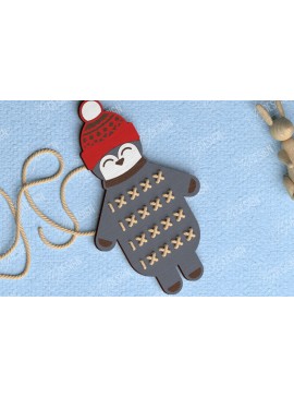 Σετ των 2 Intra απο ξύλο plywood  Χρώμα wenge 3mm-4mm πάχος - Cross Stitch Penguin | Montessori Lacing Δίασταση 15x15 cm INTRAFABR-106315181