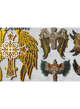 Σετ των 2 Intra απο ξύλο plywood  Χρώμα wenge 3mm-4mm πάχος - Δέσμη κοπής λέιζερ πολλαπλών στρωμάτων Cross Wings Δίασταση 20x20 cm INTRAFABR-26437511