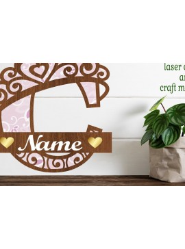 Intra απο ξύλο plywood  Χρώμα wenge 3mm-4mm πάχος - Μονόγραμμα με κεφαλαίο στέμμα Γράμμα C Δίασταση 30x20 cm INTRAFABR-123009361