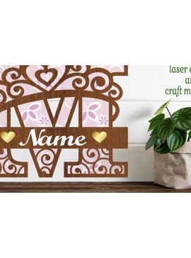 Intra απο ξύλο plywood  Χρώμα wenge 3mm-4mm πάχος - Μονόγραμμα με κεφαλαίο στέμμα Γράμμα M Δίασταση 30x20 cm INTRAFABR-40249728