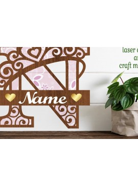 Intra απο ξύλο plywood  Χρώμα wenge 3mm-4mm πάχος - Κορώνα κεφαλαίο μονόγραμμα Γράμμα N Δίασταση 30x20 cm INTRAFABR-95337769