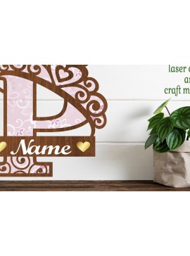 Intra απο ξύλο plywood  Χρώμα wenge 3mm-4mm πάχος - Κορώνα κεφαλαίο μονόγραμμα Γράμμα P Δίασταση 30x20 cm INTRAFABR-90276116