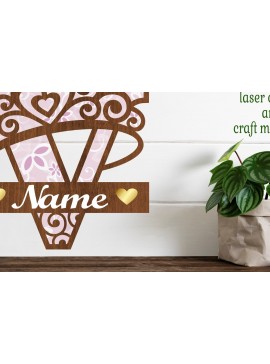 Intra απο ξύλο plywood  Χρώμα wenge 3mm-4mm πάχος - Κορώνα κεφαλαίο μονόγραμμα Γράμμα V Δίασταση 30x20 cm INTRAFABR-108043728