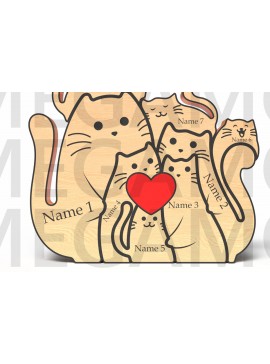 Σετ των 2 Intra απο ξύλο plywood  Χρώμα wenge 3mm-4mm πάχος - Προσαρμοσμένη οικογένεια 8 γατών με καρδιά Δίασταση 20x20 cm INTRAFABR-120685077