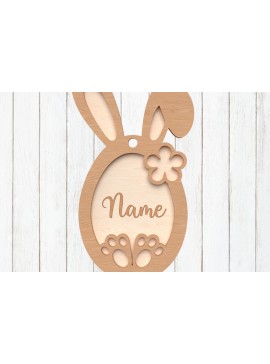 Σετ των 2 Intra απο ξύλο plywood  Χρώμα wenge 3mm-4mm πάχος - Προσαρμοσμένη ετικέτα ονόματος Πάσχα λαγουδάκι Δίασταση 6x6 cm INTRAFABR-97785428