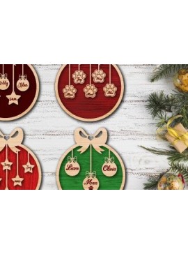 Σετ των 2 Intra απο ξύλο plywood  Χρώμα wenge 3mm-4mm πάχος - Προσαρμοσμένο Οικογενειακό Χριστουγεννιάτικο Στολίδι Δίασταση 6x6 cm INTRAFABR-97785495