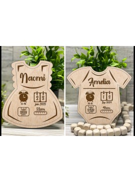 Σετ των 2 Intra απο ξύλο plywood  Χρώμα wenge 3mm-4mm πάχος - Προσαρμοσμένα Στατιστικά Ανακοινώσεων Γέννησης Μωρού Δίασταση 20x20 cm INTRAFABR-109675646