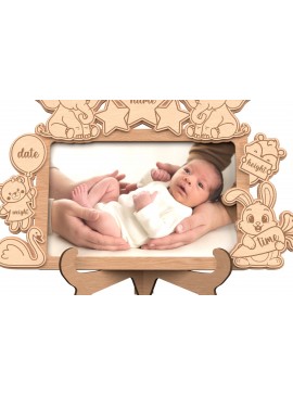 Intra απο ξύλο plywood  Χρώμα wenge 3mm-4mm πάχος - Κορνίζα μωρών με θέμα το χαριτωμένο ζώο Δίασταση 20x25 cm INTRAFABR-124683463