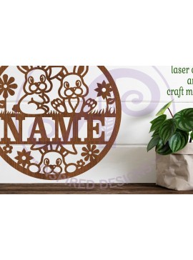 Σετ των 2 Intra απο ξύλο plywood  Χρώμα wenge 3mm-4mm πάχος - Cute Bunny Name Decor Δίασταση 15x15 cm INTRAFABR-87259318