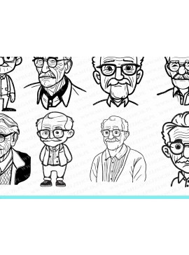 Σετ των 2 Intra απο ξύλο plywood  Χρώμα wenge 3mm-4mm πάχος - Χαριτωμένοι χαρακτήρες του παππού κινουμένων σχεδίων Δίασταση 4x4 cm INTRAFABR-108902156