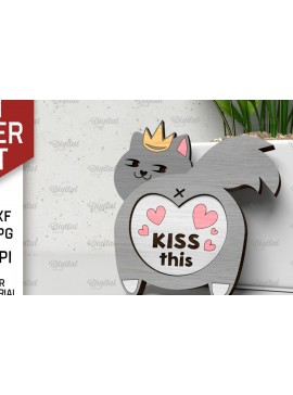 Intra απο ξύλο plywood  Χρώμα wenge 3mm-4mm πάχος - Χαριτωμένο λέιζερ κάρτας γάτας Δίασταση 30x20 cm INTRAFABR-72638036