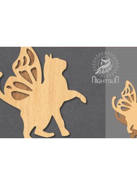 Σετ των 2 Intra απο ξύλο plywood  Χρώμα wenge 3mm-4mm πάχος - Cute Cat Decoration 1 Δίασταση 20x20 cm INTRAFABR-99201282