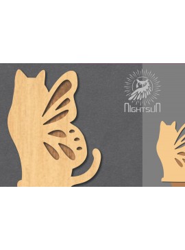 Σετ των 2 Intra απο ξύλο plywood  Χρώμα wenge 3mm-4mm πάχος - Cute Cat Decoration 4 Δίασταση 20x20 cm INTRAFABR-99201300
