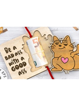 Intra απο ξύλο plywood  Χρώμα wenge 3mm-4mm πάχος - Cute Cat Money Holder LaserCut Design Δίασταση 30x20 cm INTRAFABR-110520003