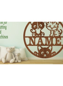 Intra απο ξύλο plywood  Χρώμα wenge 3mm-4mm πάχος - Πινακίδα ονόματος χαριτωμένης γάτας Art Δίασταση 30x20 cm INTRAFABR-106046674