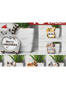 Intra απο ξύλο plywood  Χρώμα wenge 3mm-4mm πάχος - Πακέτο κοπής με λέιζερ Cute Cats. Γάτες Δίασταση 30x20 cm INTRAFABR-75259242